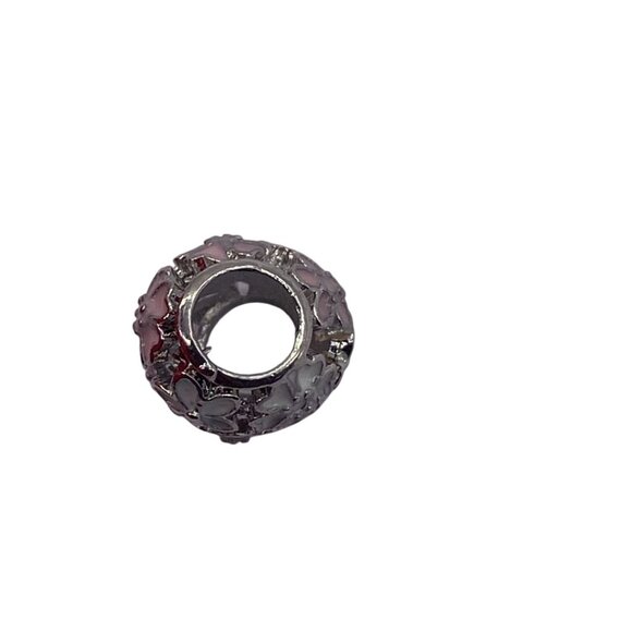 Pink Floral 925 Silver Charm Spacer Compatible W/ European Bracelets & Necklaces - Picture 3 of 5
